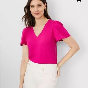 Ann Taylor Flutter Sleeve Pima Cotton Top - S
